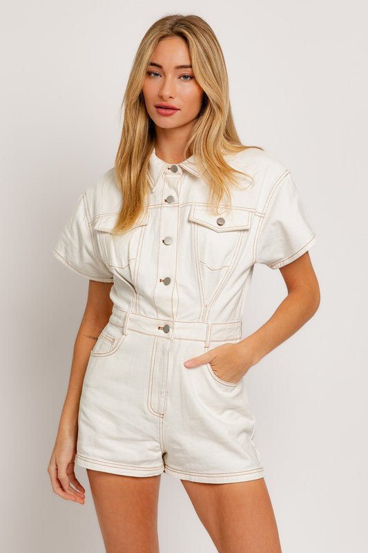 Short Sleeve Denim Romper - Happily Ever Atchison Shop Co.