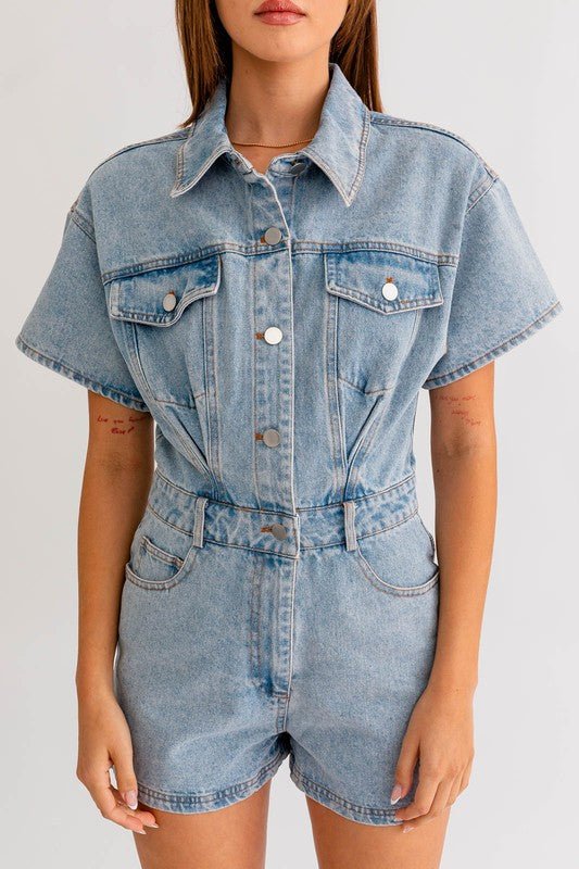 Short Sleeve Denim Romper - Happily Ever Atchison Shop Co.