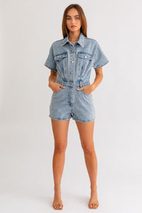 Short Sleeve Denim Romper - Happily Ever Atchison Shop Co.