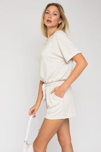 Short Sleeve Side Pocket Drawstring Romper - Happily Ever Atchison Shop Co.