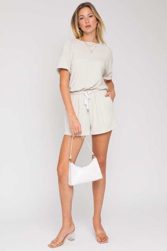 Short Sleeve Side Pocket Drawstring Romper - Happily Ever Atchison Shop Co.