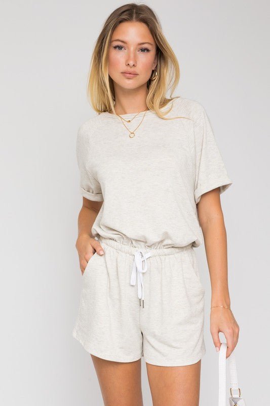 Short Sleeve Side Pocket Drawstring Romper - Happily Ever Atchison Shop Co.