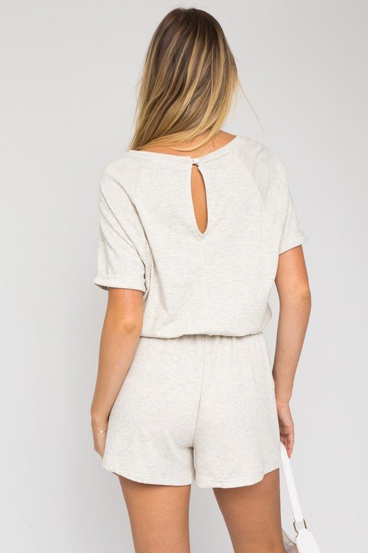 Short Sleeve Side Pocket Drawstring Romper - Happily Ever Atchison Shop Co.