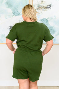 Short Sleeve V - Neck Romper in Army Green - Happily Ever Atchison Shop Co.