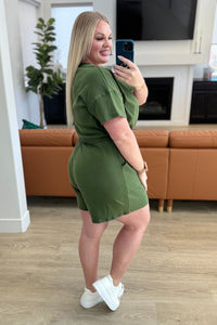 Short Sleeve V - Neck Romper in Army Green - Happily Ever Atchison Shop Co.