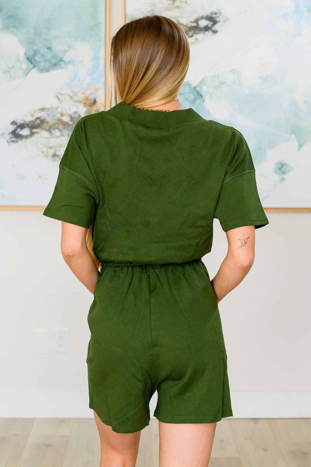 Short Sleeve V - Neck Romper in Army Green - Happily Ever Atchison Shop Co.