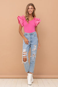 Shoulder Puff Ruffle SLV Bodysuit - Happily Ever Atchison Shop Co.