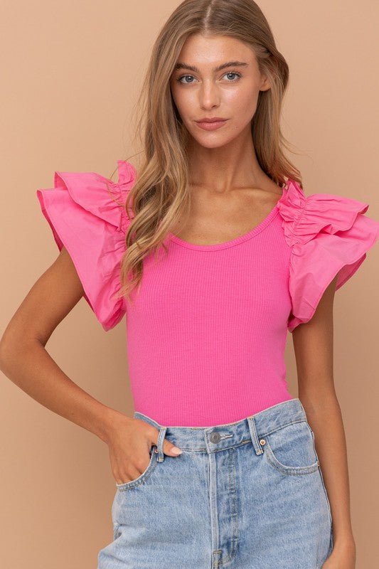 Shoulder Puff Ruffle SLV Bodysuit - Happily Ever Atchison Shop Co.