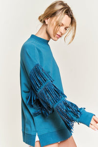 Silver Studded Fringe Sleeve Top - Happily Ever Atchison Shop Co.