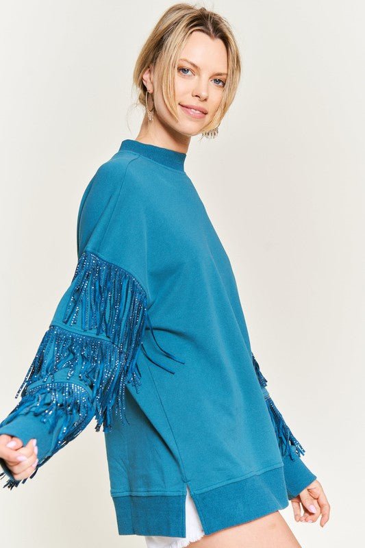 Silver Studded Fringe Sleeve Top - Happily Ever Atchison Shop Co.