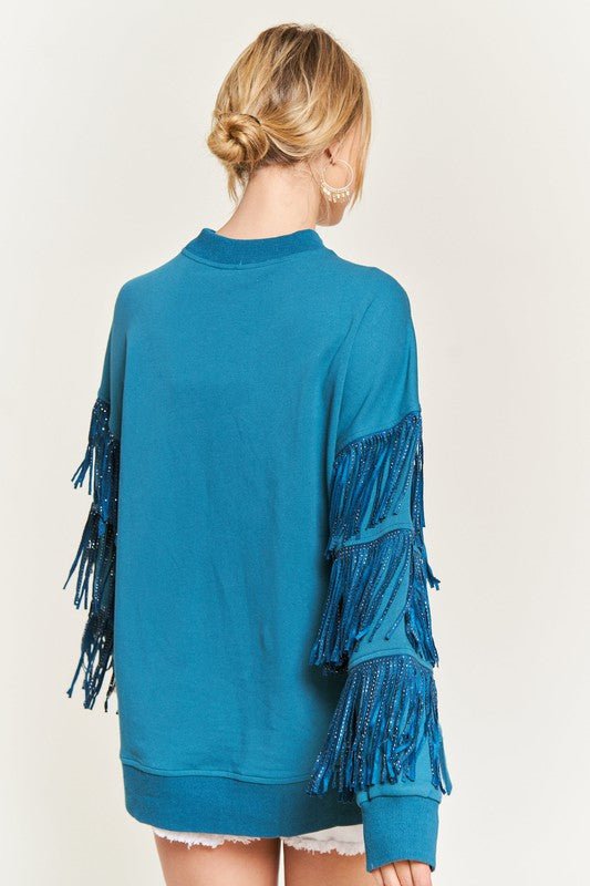 Silver Studded Fringe Sleeve Top - Happily Ever Atchison Shop Co.