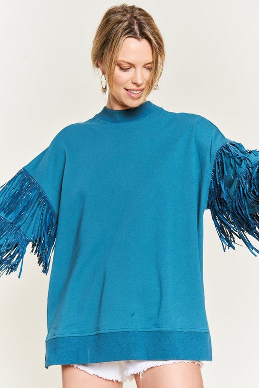 Silver Studded Fringe Sleeve Top - Happily Ever Atchison Shop Co.