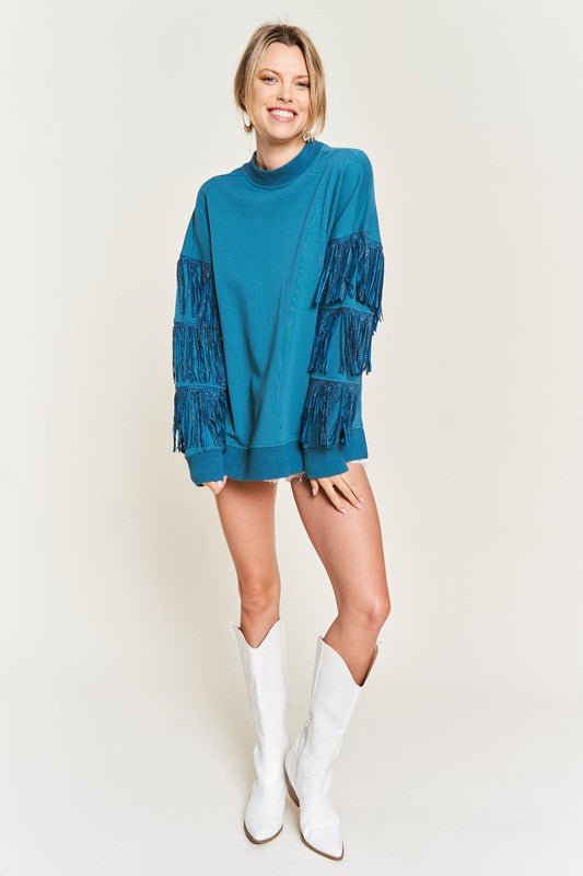 Silver Studded Fringe Sleeve Top - Happily Ever Atchison Shop Co.
