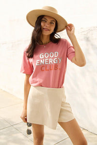 Simply Love Full Size GOOD ENERGY CLUB Short Sleeve T - Shirt - Happily Ever Atchison Shop Co.