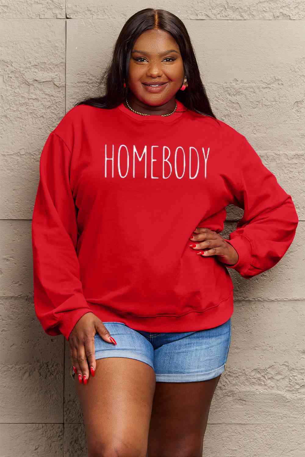 Simply Love Full Size HOMEBODY Graphic Sweatshirt - Happily Ever Atchison Shop Co.