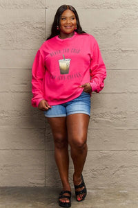 Simply Love Full Size NEVER TOO COLD FOR ICED COFFEE Round Neck Sweatshirt - Happily Ever Atchison Shop Co.