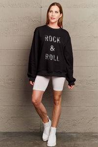 Simply Love Full Size ROCK & ROLL Round Neck Sweatshirt - Happily Ever Atchison Shop Co.