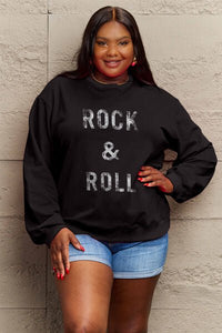 Simply Love Full Size ROCK & ROLL Round Neck Sweatshirt - Happily Ever Atchison Shop Co.