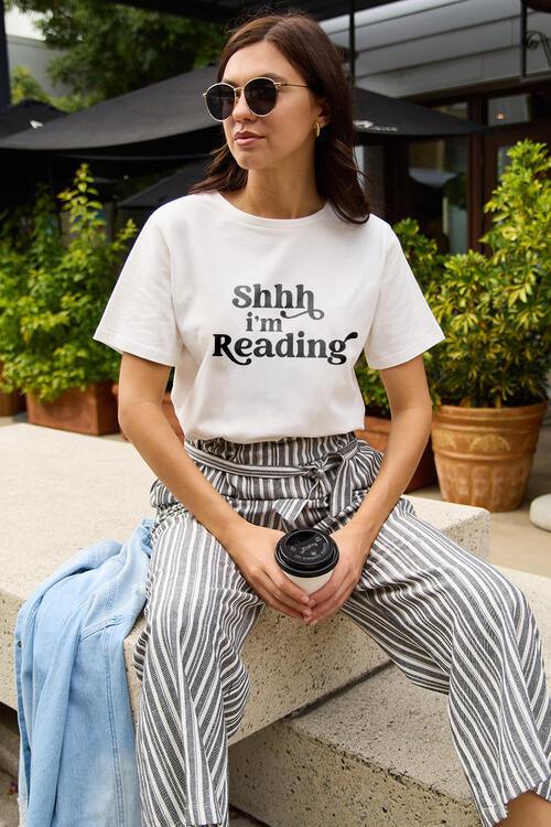 Simply Love Full Size SHHH I'M READING Short Sleeve T - Shirt - Happily Ever Atchison Shop Co.