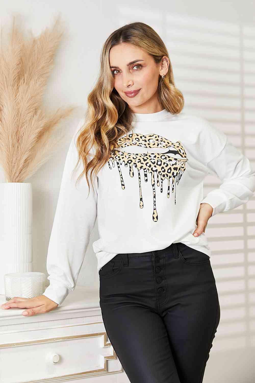 Simply Love Graphic Dropped Shoulder Round Neck Sweatshirt - Happily Ever Atchison Shop Co.