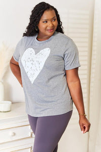 Simply Love Heart Graphic Cuffed Short Sleeve T - Shirt - Happily Ever Atchison Shop Co.