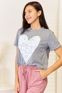 Simply Love Heart Graphic Cuffed Short Sleeve T - Shirt - Happily Ever Atchison Shop Co.