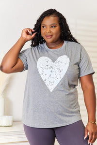Simply Love Heart Graphic Cuffed Short Sleeve T - Shirt - Happily Ever Atchison Shop Co.