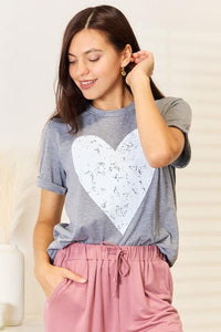 Simply Love Heart Graphic Cuffed Short Sleeve T - Shirt - Happily Ever Atchison Shop Co.