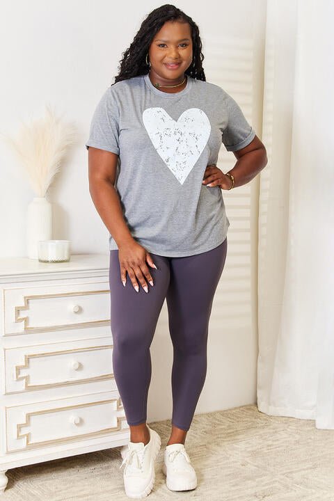 Simply Love Heart Graphic Cuffed Short Sleeve T - Shirt - Happily Ever Atchison Shop Co.