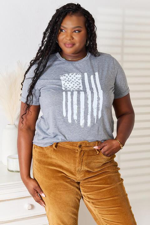 Simply Love US Flag Graphic Cuffed Sleeve T - Shirt - Happily Ever Atchison Shop Co.