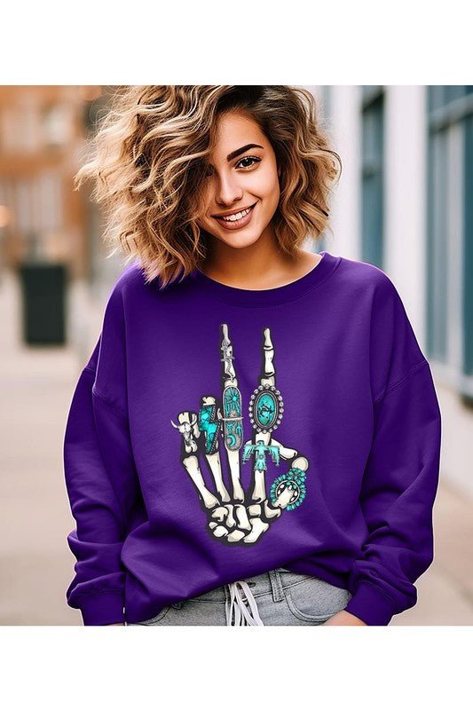 Skeleton Concho Rings Graphic Fleece Sweatshirts - Happily Ever Atchison Shop Co.