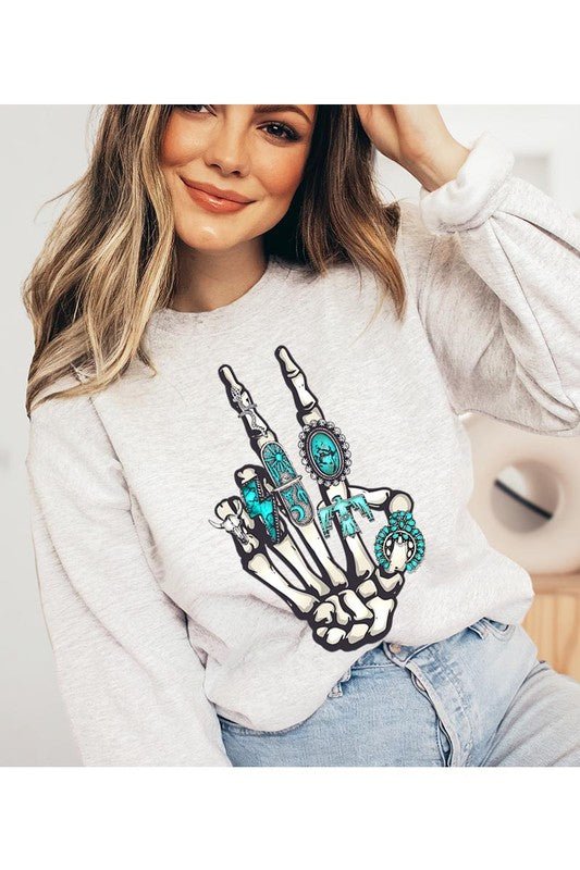 Skeleton Concho Rings Graphic Fleece Sweatshirts - Happily Ever Atchison Shop Co.