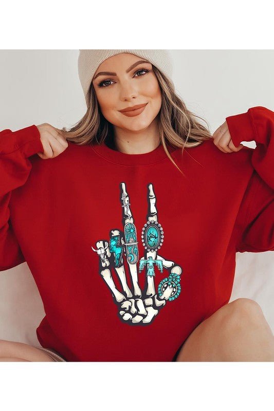 Skeleton Concho Rings Graphic Fleece Sweatshirts - Happily Ever Atchison Shop Co.