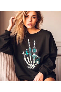 Skeleton Concho Rings Graphic Fleece Sweatshirts - Happily Ever Atchison Shop Co.