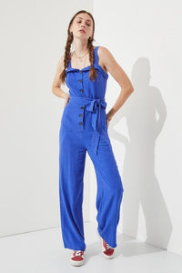 SLEEVELESS ADJUSTABLE STRAP BUTTON DOWN JUMPSUIT - Happily Ever Atchison Shop Co.