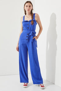 SLEEVELESS ADJUSTABLE STRAP BUTTON DOWN JUMPSUIT - Happily Ever Atchison Shop Co.