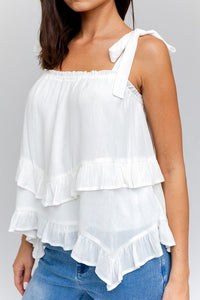 Sleeveless Asymmetrical Hem Line Tiered Top - Happily Ever Atchison Shop Co.