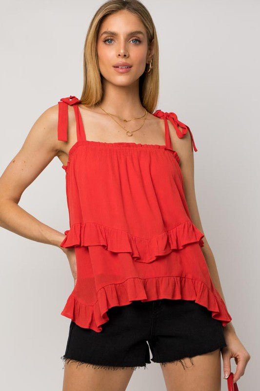 Sleeveless Asymmetrical Hem Line Tiered Top - Happily Ever Atchison Shop Co.