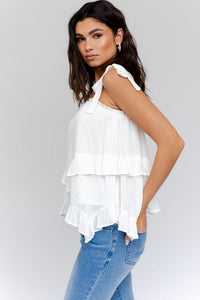 Sleeveless Asymmetrical Hem Line Tiered Top - Happily Ever Atchison Shop Co.