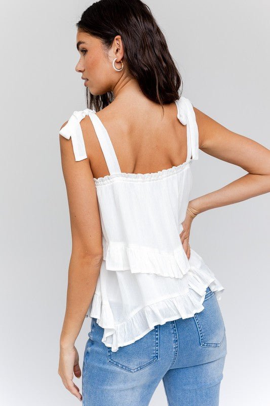 Sleeveless Asymmetrical Hem Line Tiered Top - Happily Ever Atchison Shop Co.