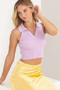 Sleeveless Collared Crop Knit Top - Happily Ever Atchison Shop Co.