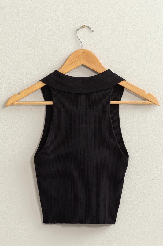 Sleeveless Collared Crop Knit Top - Happily Ever Atchison Shop Co.