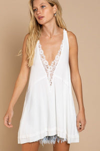 Sleeveless Deep V - neck Dress with Lace on Front - Happily Ever Atchison Shop Co.