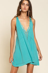 Sleeveless Deep V - neck Dress with Lace on Front - Happily Ever Atchison Shop Co.