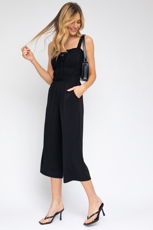 Sleeveless Drawstring Cropped Jumpsuit - Happily Ever Atchison Shop Co.