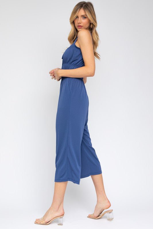 Sleeveless Drawstring Cropped Jumpsuit - Happily Ever Atchison Shop Co.