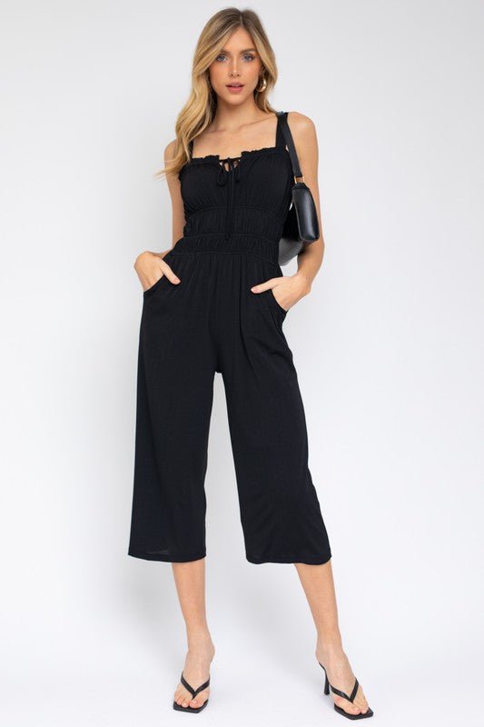 Sleeveless Drawstring Cropped Jumpsuit - Happily Ever Atchison Shop Co.