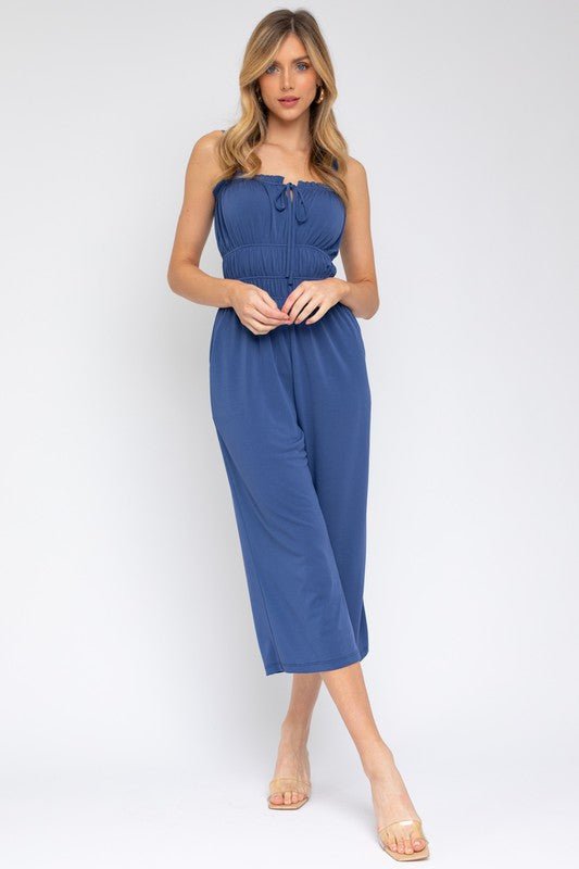 Sleeveless Drawstring Cropped Jumpsuit - Happily Ever Atchison Shop Co.