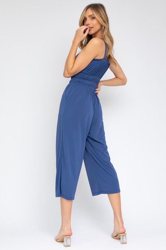 Sleeveless Drawstring Cropped Jumpsuit - Happily Ever Atchison Shop Co.