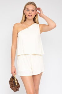 Sleeveless One Shoulder Layered Top Romper - Happily Ever Atchison Shop Co.